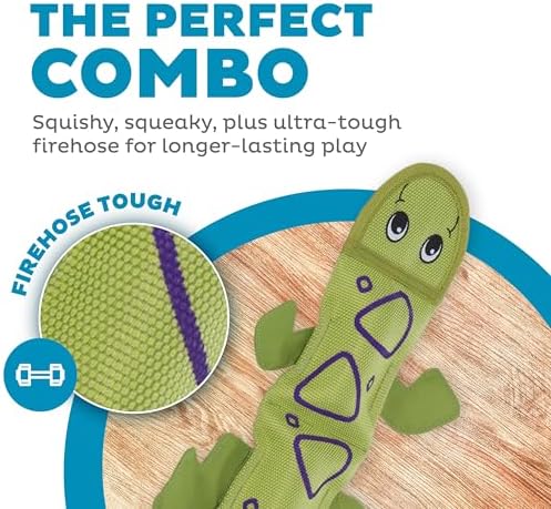 Outward Hound Fire Biterz Green Lizard Plush Firehose Material Interactive Dog Toy, Large