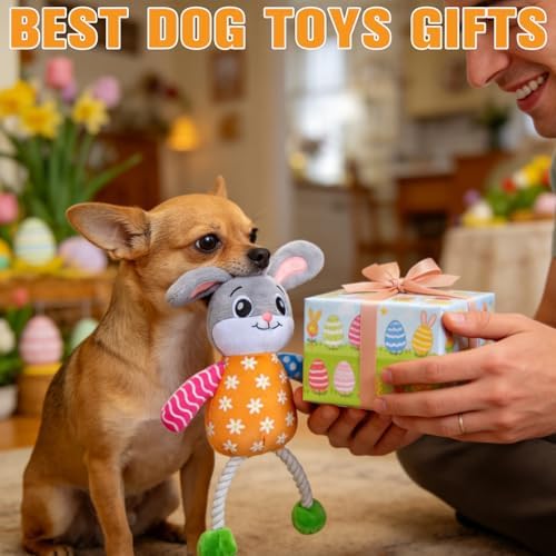 EXPAWLORER Dog Easter Toy, Easter Bunny Rabbit Squeaky Interactive Toys with Squeakers & Soft Durable Fabric to Keep Them Busy, Best Gift for Puppy Small Medium Large Dogs Training Rope Toy