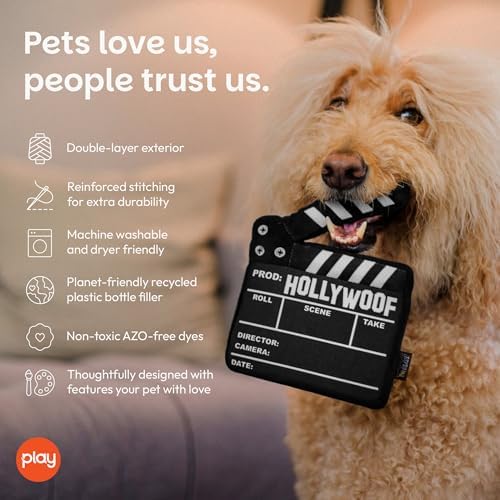 P.L.A.Y. Cute Plush Dog Toys - Hollywoof Cinema, Movie Themed Durable Squeaker Chew Toy, Great for Puppies & Small, Medium, Large Dogs - Machine Washable, Recycled Materials (Doggy Director Board)