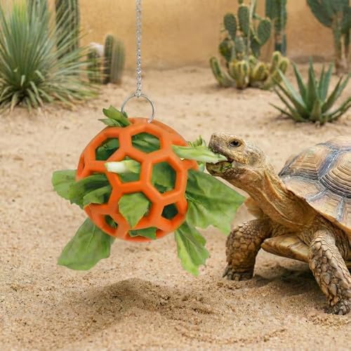 Turtle Feeder Ball -Turtles Feeding Toy with Hanging Chain Interactive Reptile Toy for Aquatic and Tortoises Ball Red Eared Slider Turtles Toys Aquarium Decorations Tortoise Treat Habitat Accessories