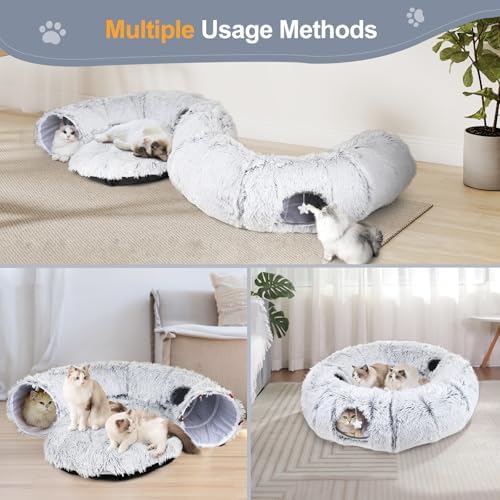 Cat Tunnel Bed for Indoor Cats, XL Christmas Tree Skirts Washable Warm Soft Indoor Cat Donut Tunnel, Multifunctional Cat Interactive Playground Toys for Felines Pet Christmas Tree Decoration