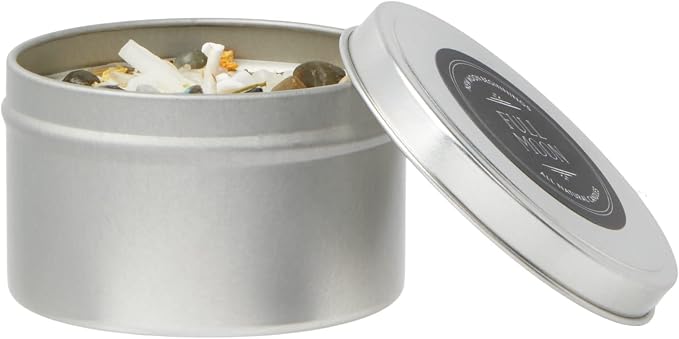 Full Moon Candle by New Moon Beginnings - Purification & Cleansing Candle - Crystal and Herb Candles - Aromatherapy Candles - soy candle, 8 Ounce Metal Tin