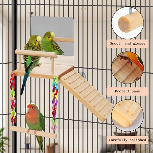 Bird Perches Swing Platform with Bird Mirror Birds Ladder Toys