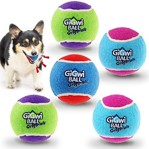Gigwi Squeaky Dog Tennis Balls, 5 Pack Elastic Interactive Toy for Dogs
