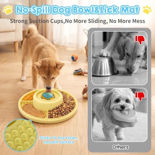 Interactive Dog Lick Bowl & Mat with Rolling Ball, Slow Feeding Toy