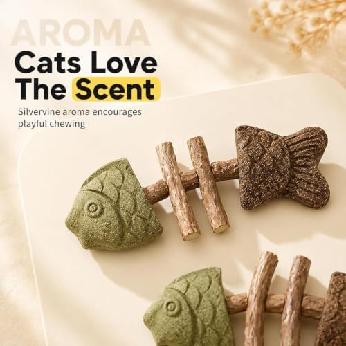 3pcs Catnip & Silvervine Fishbone-Shaped Cat Chew Toy