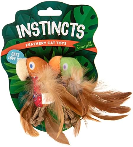 Instincts by SmartyKat 2-Pack HappyNip Love Mates Feather Birds Plush Cat Toys, Contains Catnip & Silvervine - Orange/Green, 2-Pack