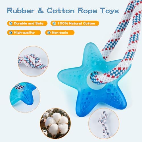 Dog Chew Toys for Aggressive Chewers, Multiple Textures & Rope, ndestructible Tough Durable Interactive Dog Toys, Puppy Chew Toys for Teething， Blue Five-Pointed Star