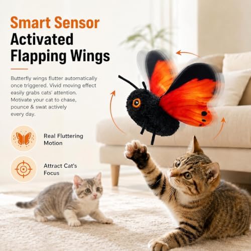 Smart Sensing Flapping Butterfly Toy Interactive Cat (#C)