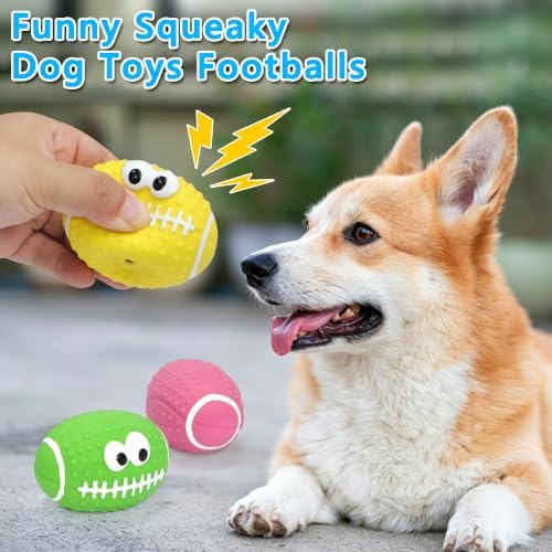 Squeaky Dog Balls for Dogs, Natural Latex Fetch Play Dog Footballs, Interactive Pet Dog Balls for Teething Puppies Small Medium Dogs 6 Pack