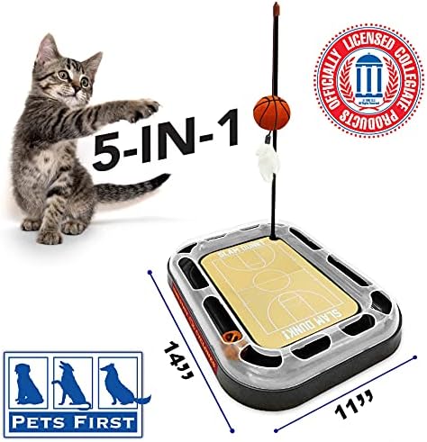 CATS SCRATCHER NCAA Iowa State Basketball Court CAT Scratcher Toy with Catnip Filled Plush Basketball Toy & Feather Cat Toy Hanging, with Jingle Bell Interactive Ball Cat Chasing 5-in-1 Kitty Toy