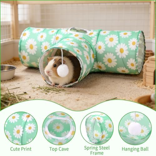 Rypet Guinea Pig Tunnel Hideout 3-Way Collapsible Small Pet Tubes, Daisy
