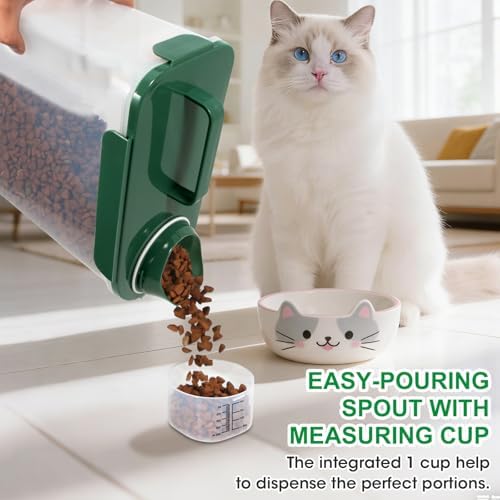 TBMax 10 Lbs Cat Dog Food Storage Container, 2026 Upgraded Large Pouring Container for Pet Food Storage, Bird Seed Dispenser, Portable Travel Kibble Holder -Dark Green