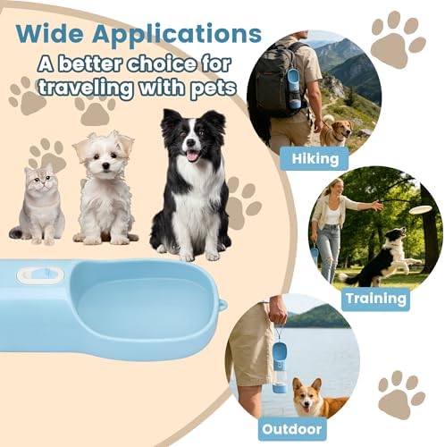 Portable Dog Water Bottle with Food Container Dishwasher Safe-Blue