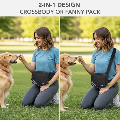 PetAmi Dog Walking Bag, 3-in-1 Crossbody Fanny Pack Treat Pouch, Black