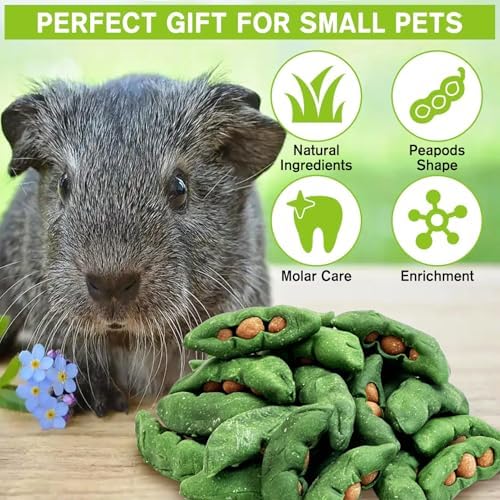 Fhiny Hamster Chew Toys for Teeth, 12 PCS Peapods Shaped Guinea Pig Snacks Natural Timothy Grass Carrot Rabbit Treats Handmade Small Animal Food for Bunny Chinchilla Gerbil Molaring