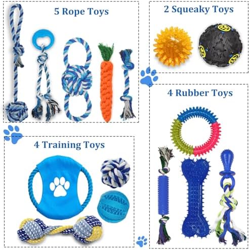 Dog Toys 15 Pack for Teeth Cleaning and Fun, Puppy Teething Chew Toys Bulk
