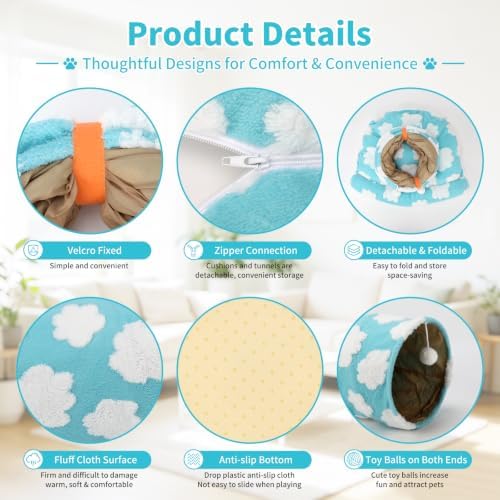BWOGUE Bunny Tunnel Bed, 2-in-1 Collapsible Rabbit Tunnel Hideout with Mat
