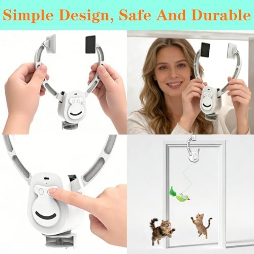 Interactive Cat Toys for Indoor Cats, Smart Interactive Hanging Cat Toy for Door Frame, USB Rechargeable, Automatic Electric Flying Bird Cat Toy Gifts for Bored Indoor Adult & Kitten Cats(White)