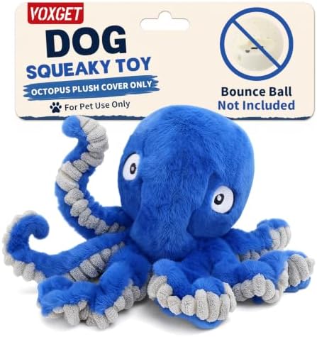 Replacement Plush Cover for Interactive Dog Toy, Soft Dog Squeaky Toy with Crazy Crinkle and Strong Zipper for Small Large Dogs Keep Busy, Washable Plush Cover Without Ball (Blue Octopus)