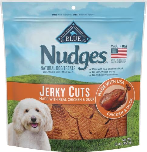 Blue Buffalo Nudges Jerky Cuts Dog Treats, Made in the USA with Natural Ingredients, Chicken & Duck, 16-oz Bag, (Pack of 4)