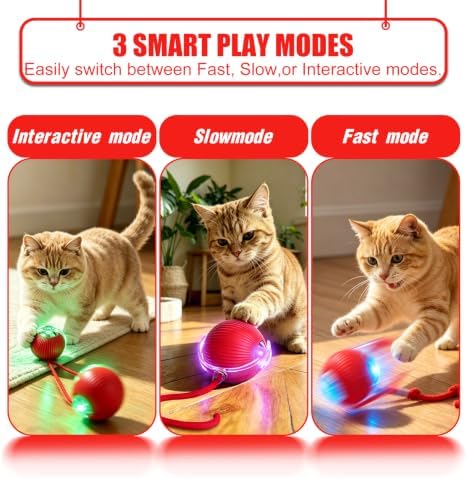 Automatic Interactive Rolling Cats Toys Ball for Indoor, Electric Automatic Rolling Pet Toy, 360° Smart Interactive Rolling Dog Ball Durable and Safe Material for Cat and Dog(Red)