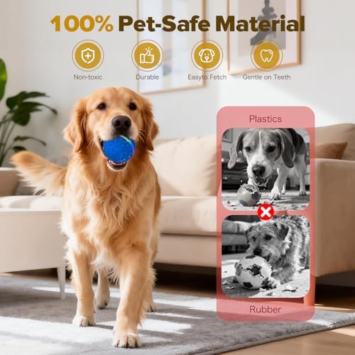 Interactive Dog Toys Ball, Self-Rolling & Bouncing Ball with RGB Colorful Lights to Keep Them Busy, 3-in-1 Interactive Mode, E-TPU Material, Type-C Charging, Moving Dog Toy for Dogs Puppies (Blue)