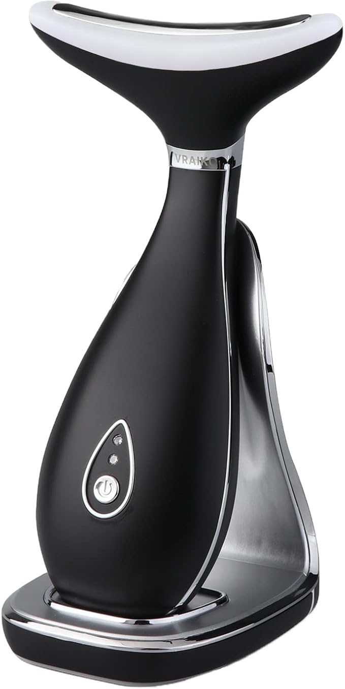 VRAIKO Lily Neck Face Massager, Face Sculpting Tool, Skin Rejuvenation Device with Thermal, Triple Action LED and Vibration, for Anti-Aging, Lifting and Tightening Sagging Skin (Frosted Black)