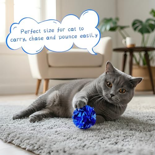 24Pcs Crinkle Cat Toy Balls, 2.47'' Interactive Crinkle Balls, Mylar Balls Cat Toy, Colorful Paper Ball Toys for Indoor Cats Kittens to Chew, Chase, Swat, Bite, Helps Kill Time and Keep Active