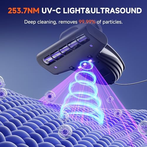 uwant 18Kpa Mattress Vacuum Cleaner 60000RPM Tap Bed Vacuum Set of 1 | 253.7Uv-C Light and Ultrasonic Bed Vacuum, 149℉ Hot Air, HEPA Filter, Metal Roller Mattress Vacuum for Sofa, Couch