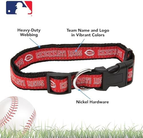 MLB Cincinnati Reds Licensed PET COLLAR- Heavy-Duty, Strong, and Durable Dog Collar. Available in 29 Baseball Teams and 4 Sizes