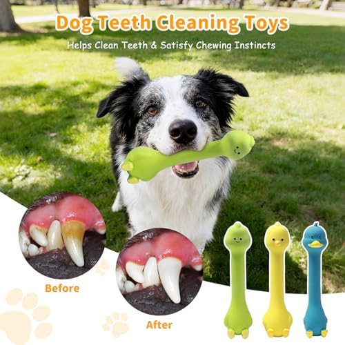 Latex Squeaky Dog Toys, 3 Pack Soft Rubber Dog Chew Toys, 8.7" Standing Stick Animal Pet Toy to Keep Them Busy, Interactive Fetch Squeak Toy for Puppy Small Medium Dogs