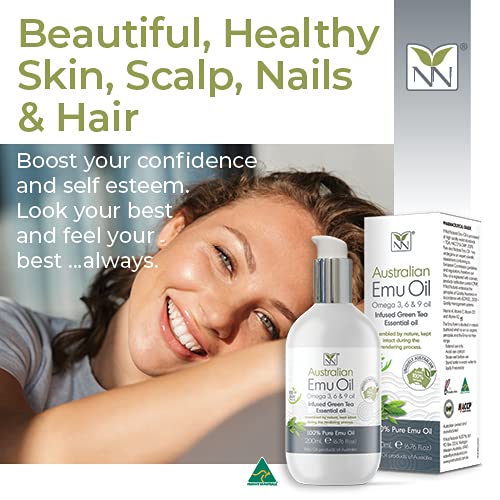 Y Not Natural Pure Emu Oil - Organic Moisture for Face, Body, Hair, Scalp & Nails - Rich in Omega 3-6-9, Vitamins & Essential Minerals - Australian Emu Oil (200ml) 6.76 fl oz - Green Tea