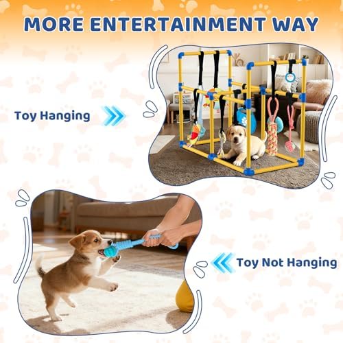 Large Puppy Play Gym & 10 Toys (Yellow,33.5″ x 28.5″ x 19.6″‌)