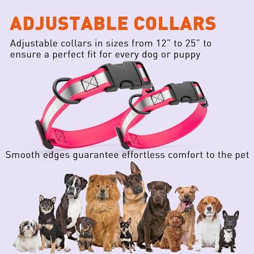 Dogline BioThane Reflective Dog Collar – Waterproof Heavy Duty Dog Collars – High Visibility Quick Release Dog Collar with Sturdy Buckle – Fun Modern Colors – Comfortable and Safe