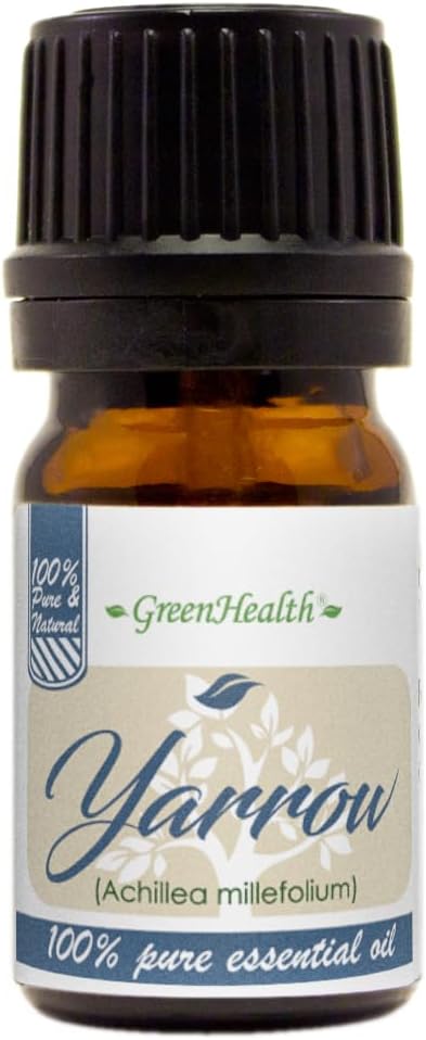 Yarrow (Blue) Essential Oil – 5 ml – 100% Pure & Natural – Therapeutic Grade – Achillea millefolium – Calming & Skin-Soothing – Amber Glass Bottle with Euro Dropper – GreenHealth