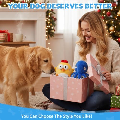 Replacement Plush Cover for Interactive Dog Toy, Soft Dog Squeaky Toy with Crazy Crinkle and Strong Zipper for Small Large Dogs Keep Busy, Washable Plush Cover Without Ball (Blue Octopus)