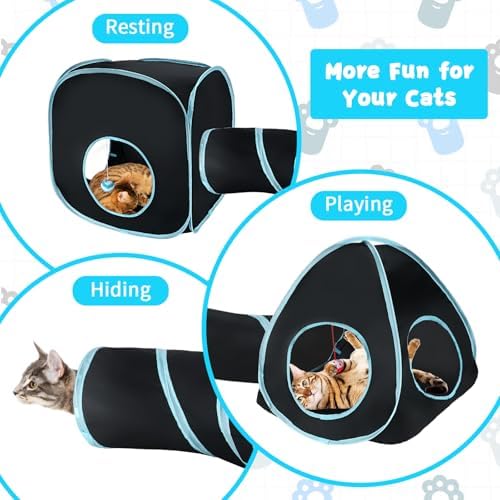 Rypet Cat Toy Tunnel and Cubes Bundle, Play Tubes for Indoor Cats, Black