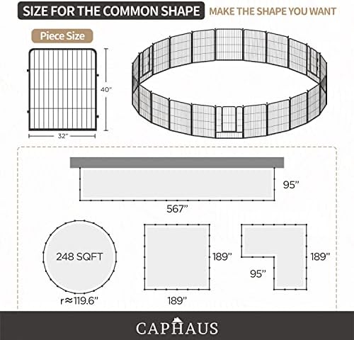 CAPHAUS 24/32/40 Inch Height Bold Metal Foldable Heavy-Duty Pet Playpen with Door, Indoor/Outdoor Portable Cage, Kennel Dog/Animals Exercise Fence for Yard, RV, Camping, Available in 8/16/24/32 Panels