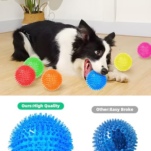 6 Pack 3.5” Squeaky Dog Balls for Large and Medium Dogs, Spiky Balls for Teething Puppies
