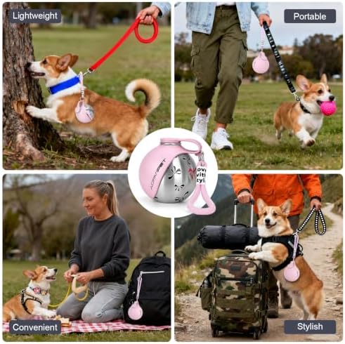 Portable Dog Water Bottle 10oz Stainless Steel Travel Dog Water Dispenser with Bowl No-Spill Puppy Water Bottle for Walking Hiking Small Dog Water Bottle (Pink Bow Print)