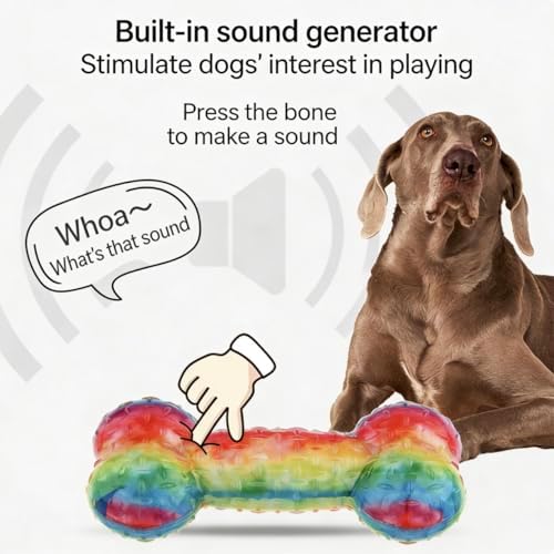 Soft TPR Rainbow Bone Dog Chew Toy, Squeaky Interactive Play Toy for Small & Medium Dogs, Gentle Chew & Teething Relief, 4.72 Inch