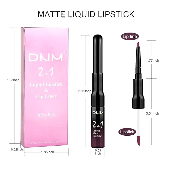 3Pcs 2 in 1 Dark Plum Purple Rose Dark Red Lip Liner and Liquid Lipstick Stain Makeup Set for women, Long Lasting Smudge Proof Lip Tint Matte Finish Lip Gloss for All-Day Color Hold Easy to Use, Set01