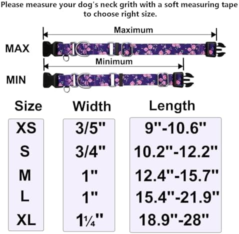 Martingale Collar for Dogs with Buckle Floral Dog Collar Girl Female Soft Nylon Dog Collars for Small Medium Large Dogs (Purple Flower, L)