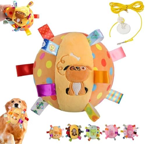 Colorful Squeaky Hanging Dog Training Toy, 6-Inch Squeaky Hanging Dog Toy, Soft Stuffed Ball with Cotton Material, Built-in Bell, Interactive Tug Chew Toy for Small Medium Dogs Indoor Play Fun (#A)