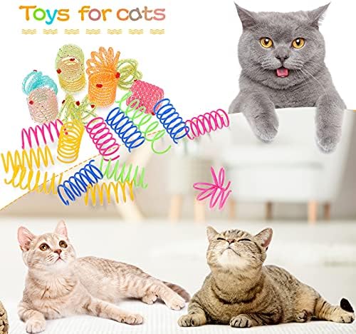 Sumind 30 Pcs Cat Spring Toys Kitten Spiral Springs for Indoor Interactive Cat Pet Toys Plastic Coil Spiral for Kitten Swatting Biting Hunting Bouncing Training Play, 2 Styles