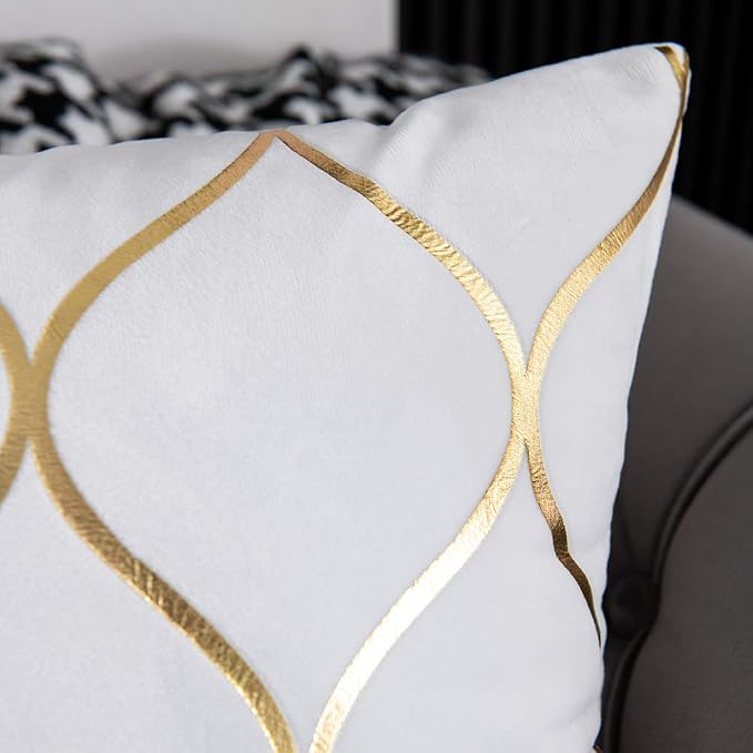 Gold Velvet Euro Sham Pillow Covers Off White: 2 Pack 26x26 Inch Square Decorative Pillow Cases for Bedroom Sofa Couch Living Room