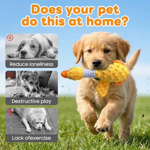 Duck Dog Squeak Toy for Aggressive Chewers, 2026 New Yellow Duck Dog Squeak Toys, Indestructible Toy with Built-in Squeaker for Boredom Relief, Large, Medium,Small Breed to Keep Them Busy