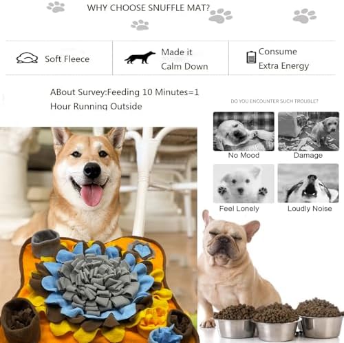 Dogs Snuffle Mat Pet Feeding Mats Puppy Sniffing Pad,Cat Doggies Interactive Puzzle Toys for Multiple Breeds Encourages Natural Foraging Skills,Training and Stress Release (Grey Brown)