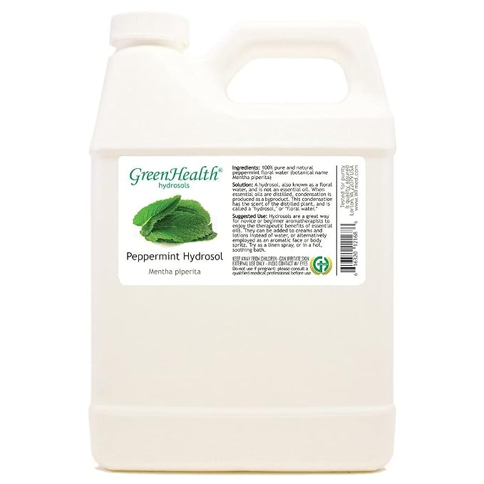 GreenHealth Peppermint Hydrosol (Floral Water) - 32 fl oz Plastic Jug w/Cap - 100% Pure (NOT Oil)